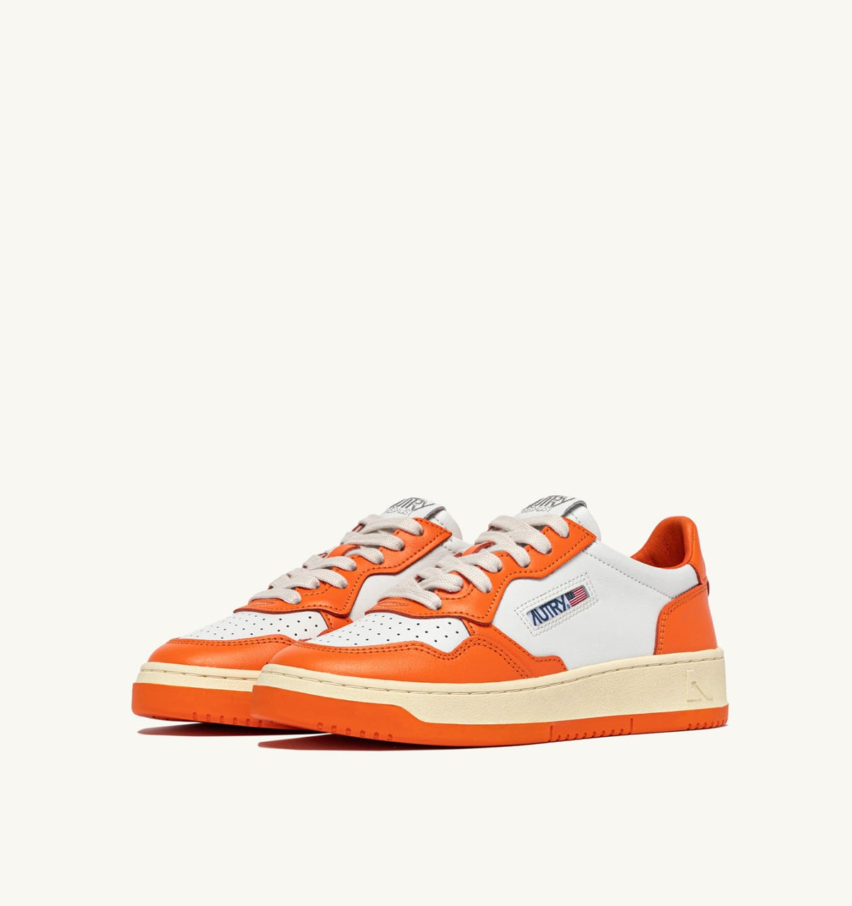 Man MEDALIST LOW BICOLOR SNEAKERS IN WHITE AND PARSIMMON ORANGE LEATHER