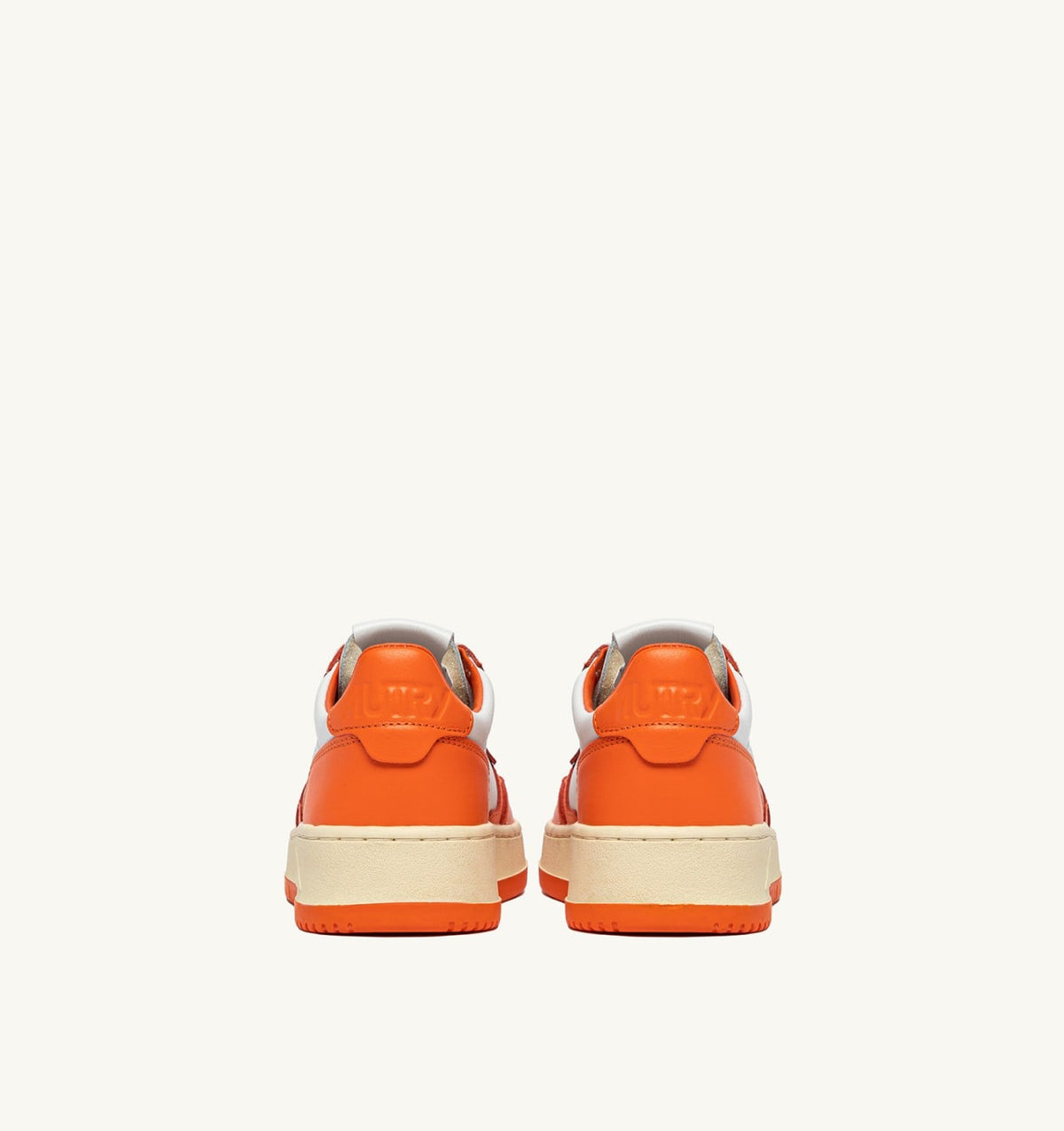 Man MEDALIST LOW BICOLOR SNEAKERS IN WHITE AND PARSIMMON ORANGE LEATHER
