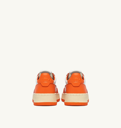 Man MEDALIST LOW BICOLOR SNEAKERS IN WHITE AND PARSIMMON ORANGE LEATHER