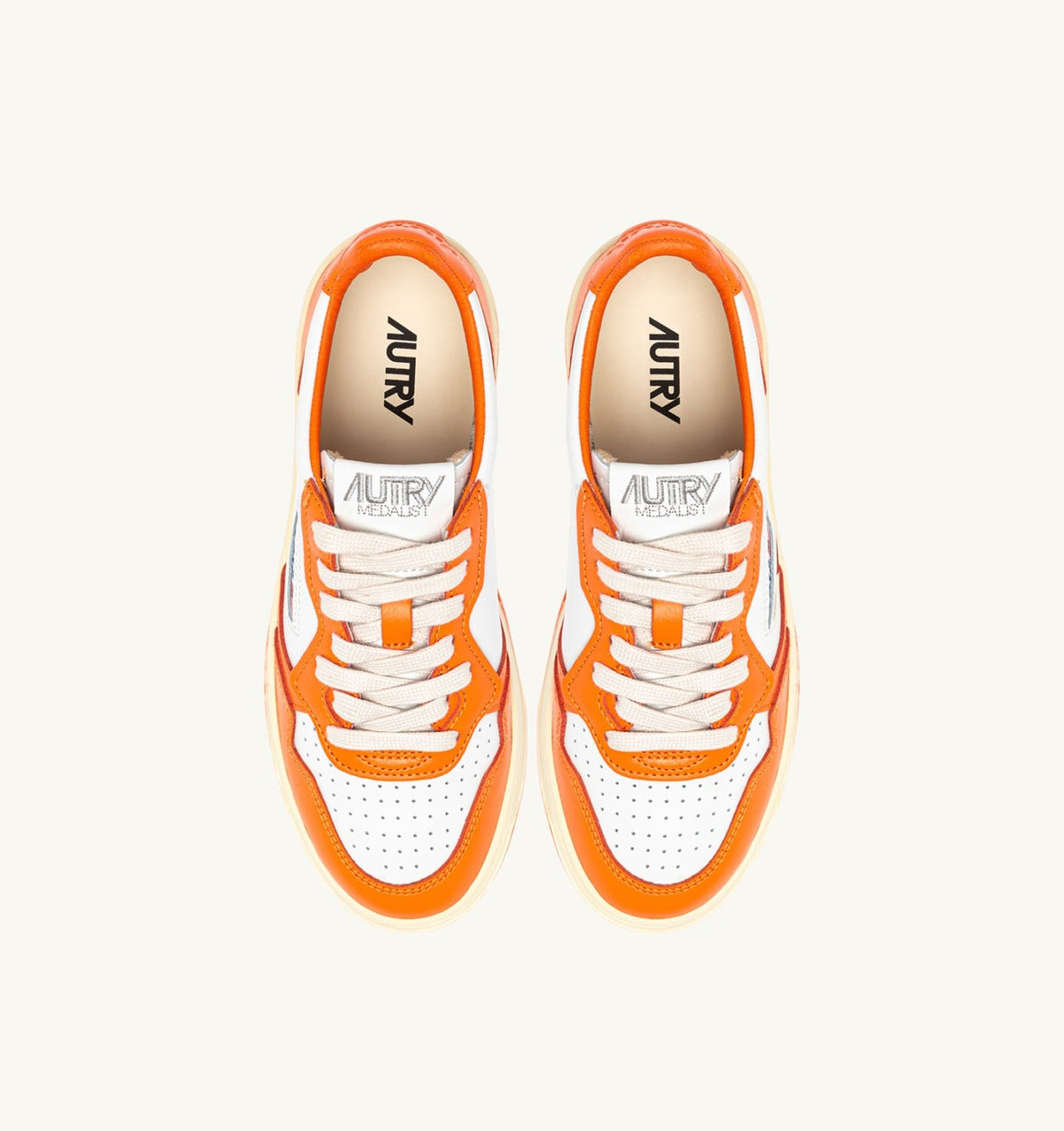 Man MEDALIST LOW BICOLOR SNEAKERS IN WHITE AND PARSIMMON ORANGE LEATHER
