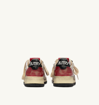 Man MEDALIST LOW SUPER VINTAGE SNEAKERS IN RED LEATHER AND WHITE MESH