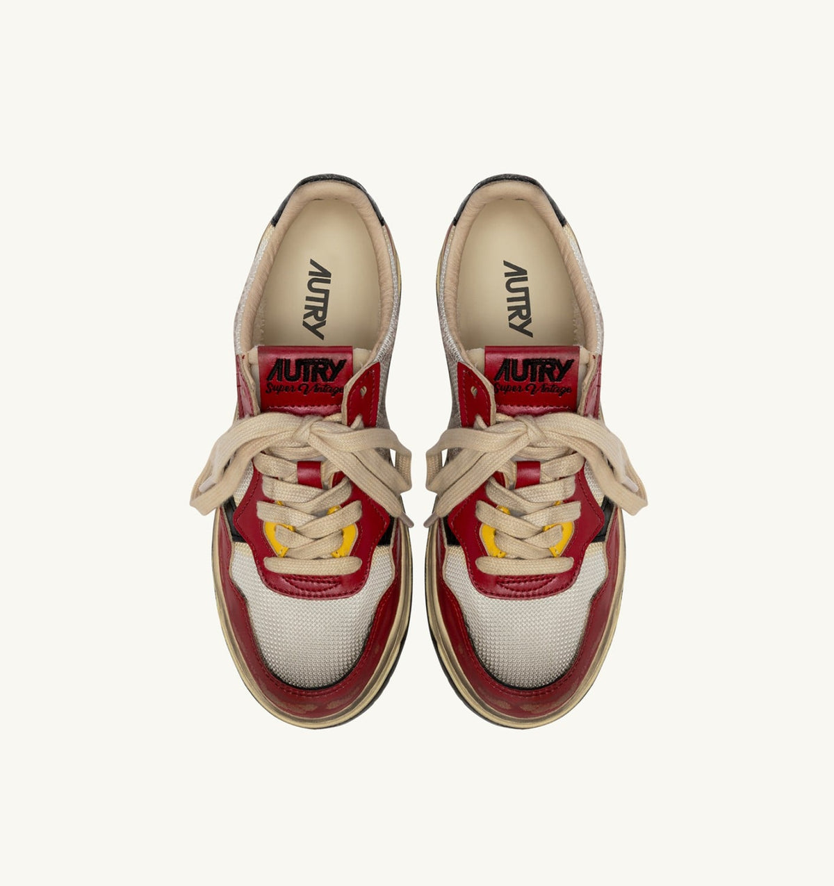 Man MEDALIST LOW SUPER VINTAGE SNEAKERS IN RED LEATHER AND WHITE MESH
