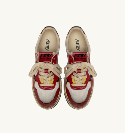 Man MEDALIST LOW SUPER VINTAGE SNEAKERS IN RED LEATHER AND WHITE MESH