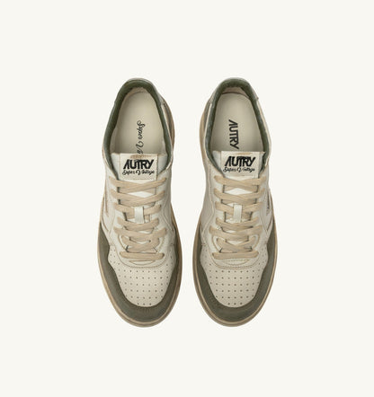 Man MEDALIST LOW SUPER VINTAGE SNEAKERS IN WHITE AND SILVER LEATHER AND LIZARD SUEDE
