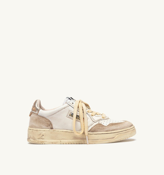 Woman MEDALIST LOW SUPER VINTAGE SNEAKERS IN LEATHER AND SUEDE COLOR WHITE AND GOLD