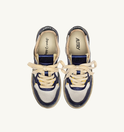 Woman MEDALIST LOW SUPER VINTAGE SNEAKERS IN WHITE AND TANZANITE LEATHER AND DRAGON MESH