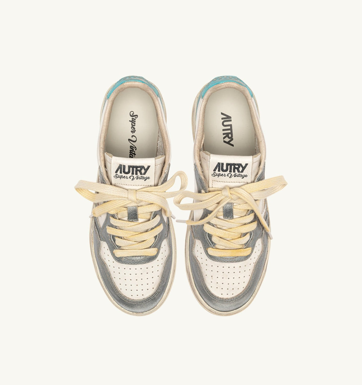 Woman MEDALIST LOW SUPER VINTAGE SNEAKERS IN ASH AND SEA LEATHER