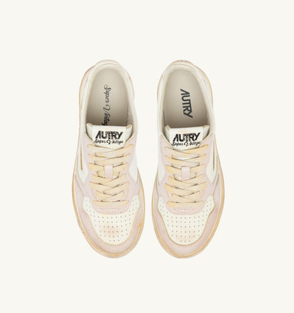 Woman MEDALIST LOW SUPER VINTAGE SNEAKERS IN VANILLA WHITE AND MAUVE LEATHER