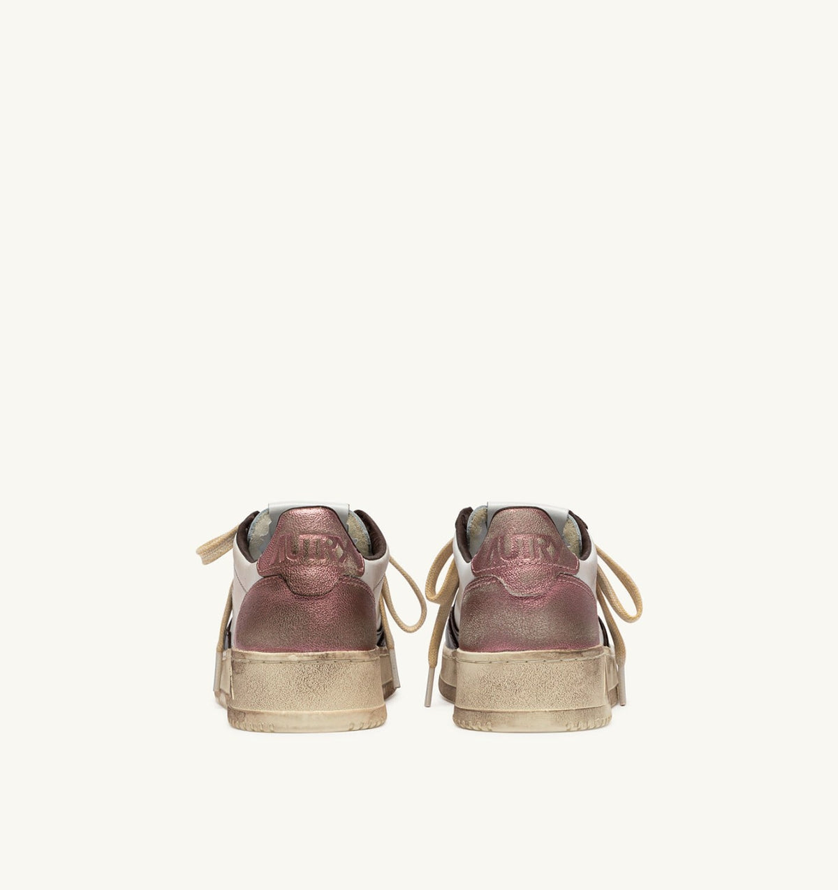 Woman MEDALIST LOW SUPER VINTAGE SNEAKERS IN WHITE, PEONY AND HOT FUDGE LEATHER