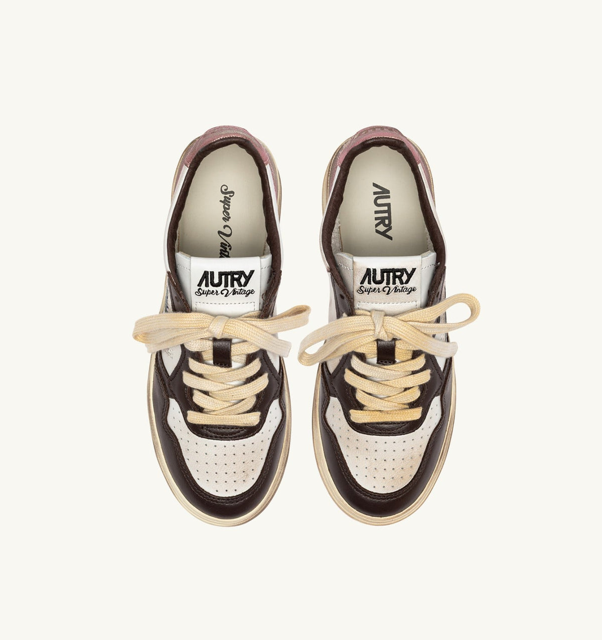 Woman MEDALIST LOW SUPER VINTAGE SNEAKERS IN WHITE, PEONY AND HOT FUDGE LEATHER