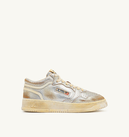 Woman MED-WAY SUPER VINTAGE SNEAKERS IN SILVER AND MARSHMALLOW SNAKE-PRINT LEATHER