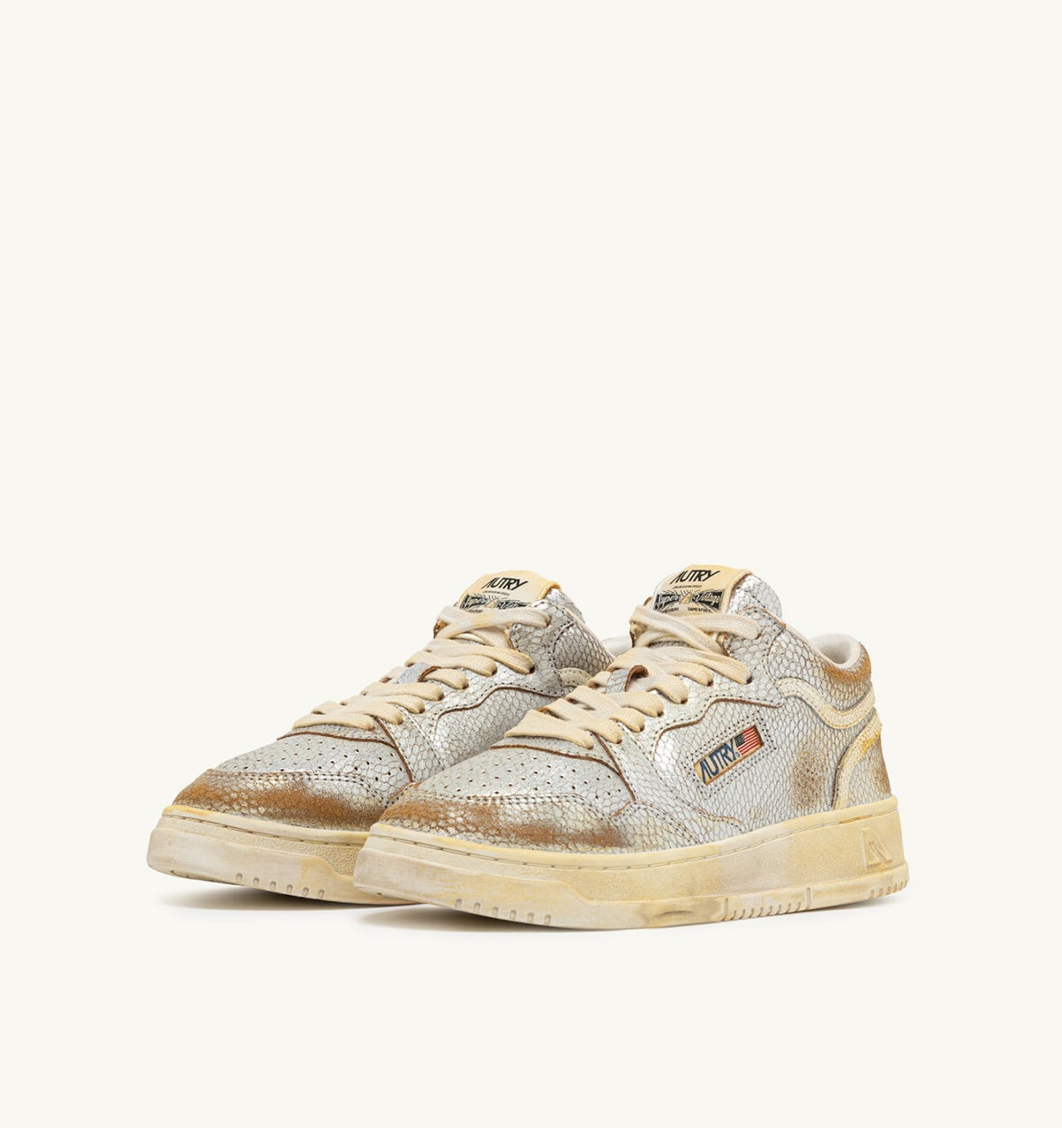 Woman MED-WAY SUPER VINTAGE SNEAKERS IN SILVER AND MARSHMALLOW SNAKE-PRINT LEATHER