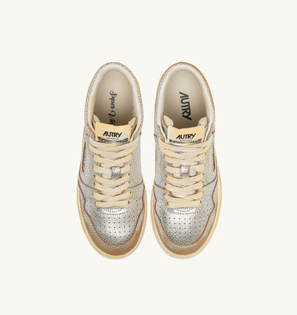 Woman MED-WAY SUPER VINTAGE SNEAKERS IN SILVER AND MARSHMALLOW SNAKE-PRINT LEATHER