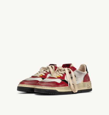 Woman MEDALIST LOW SUPER VINTAGE SNEAKERS IN RED AND MESH WHITE LEATHER