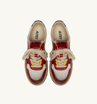 Woman MEDALIST LOW SUPER VINTAGE SNEAKERS IN RED AND MESH WHITE LEATHER