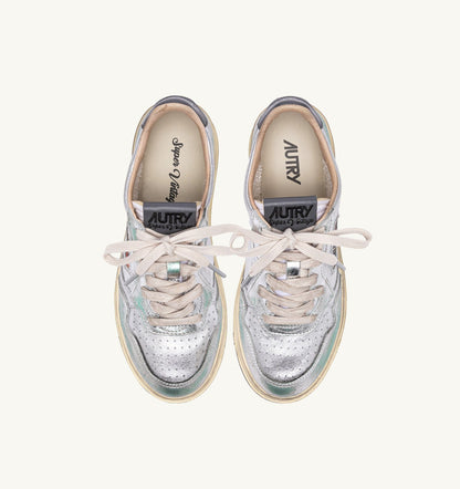 Woman MEDALIST LOW SNEAKERS SUPER VINTAGE IN SILVER TONE METALIZED LEATHER