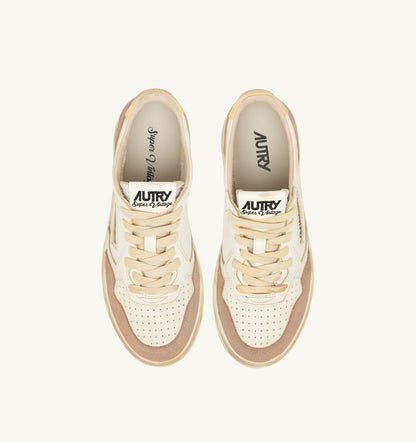 Woman MEDALIST LOW SUPER VINTAGE SNEAKERS IN WHITE AND PHARD LEATHER AND SUEDE