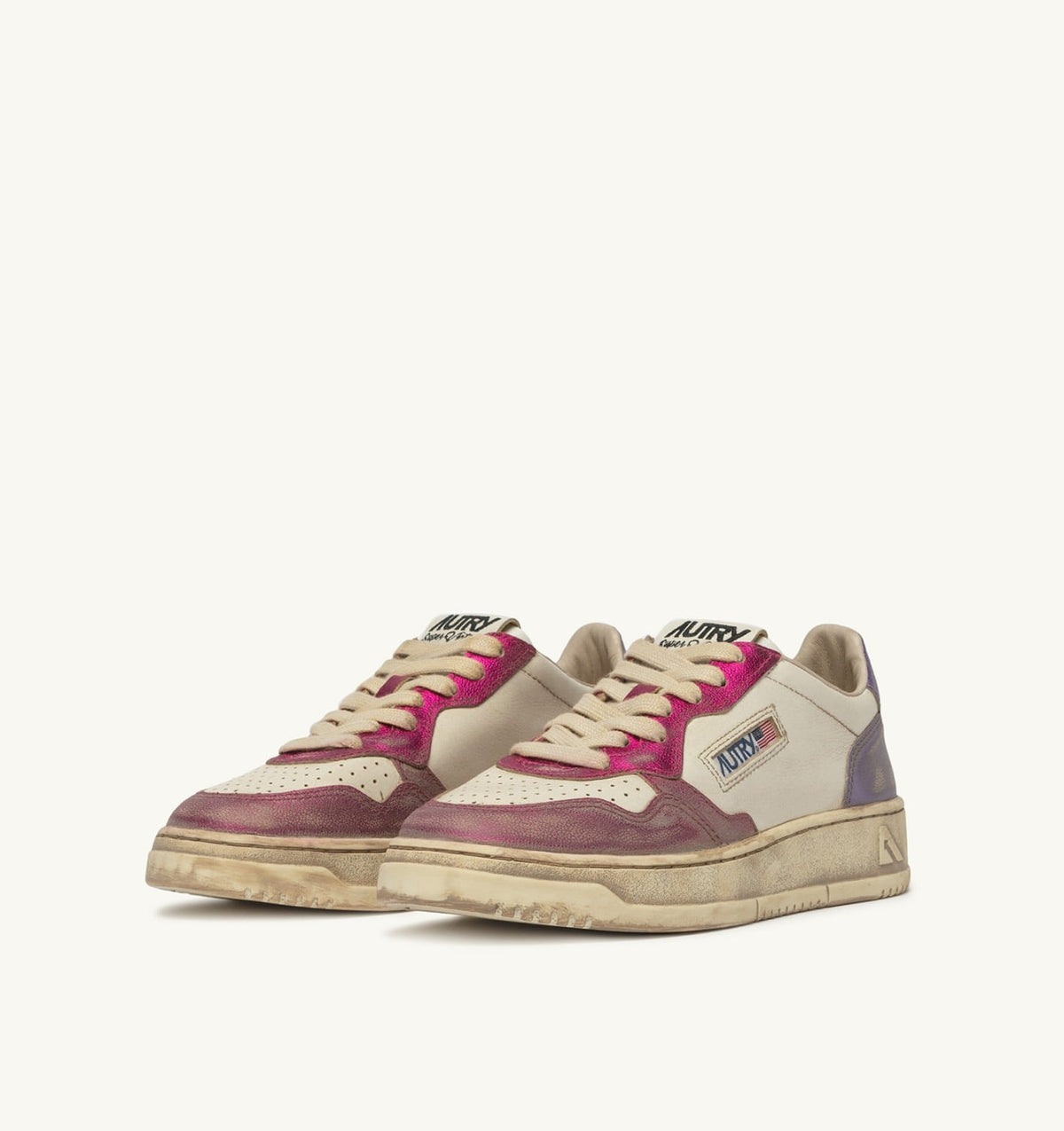 Woman MEDALIST LOW SNEAKERS SUPER VINTAGE IN WHITE FUCHSIA AND VIOLET LEATHER