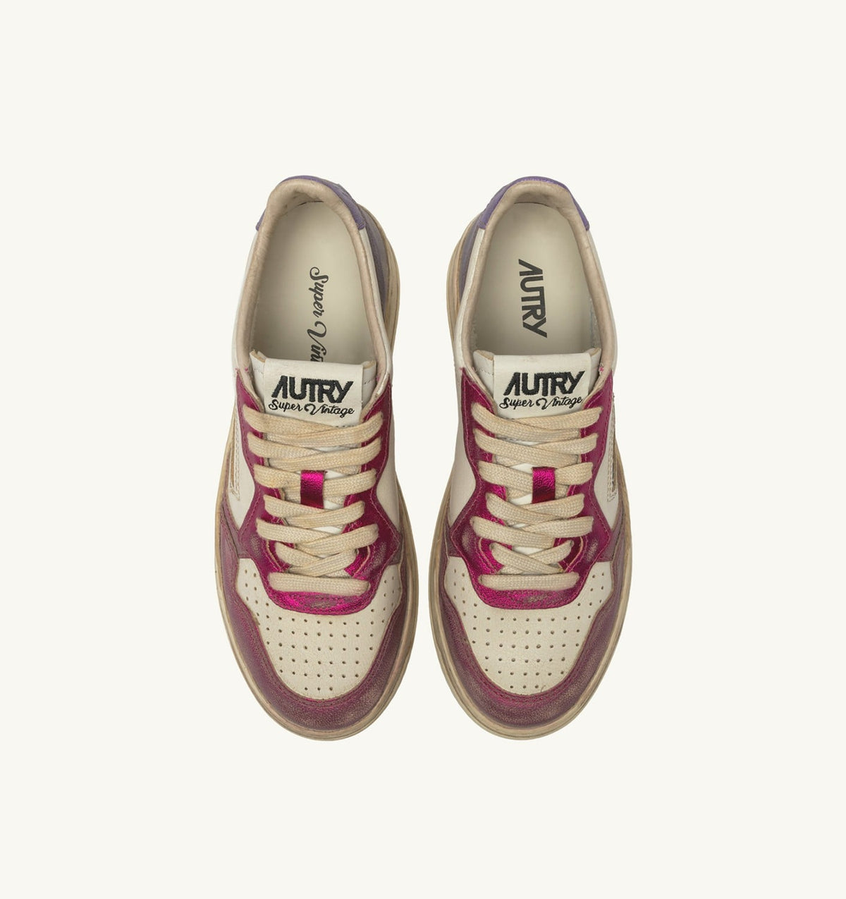 Woman MEDALIST LOW SNEAKERS SUPER VINTAGE IN WHITE FUCHSIA AND VIOLET LEATHER