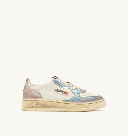 Woman MEDALIST LOW SUPER VINTAGE SNEAKERS IN SILVER AND BLUE LEATHER