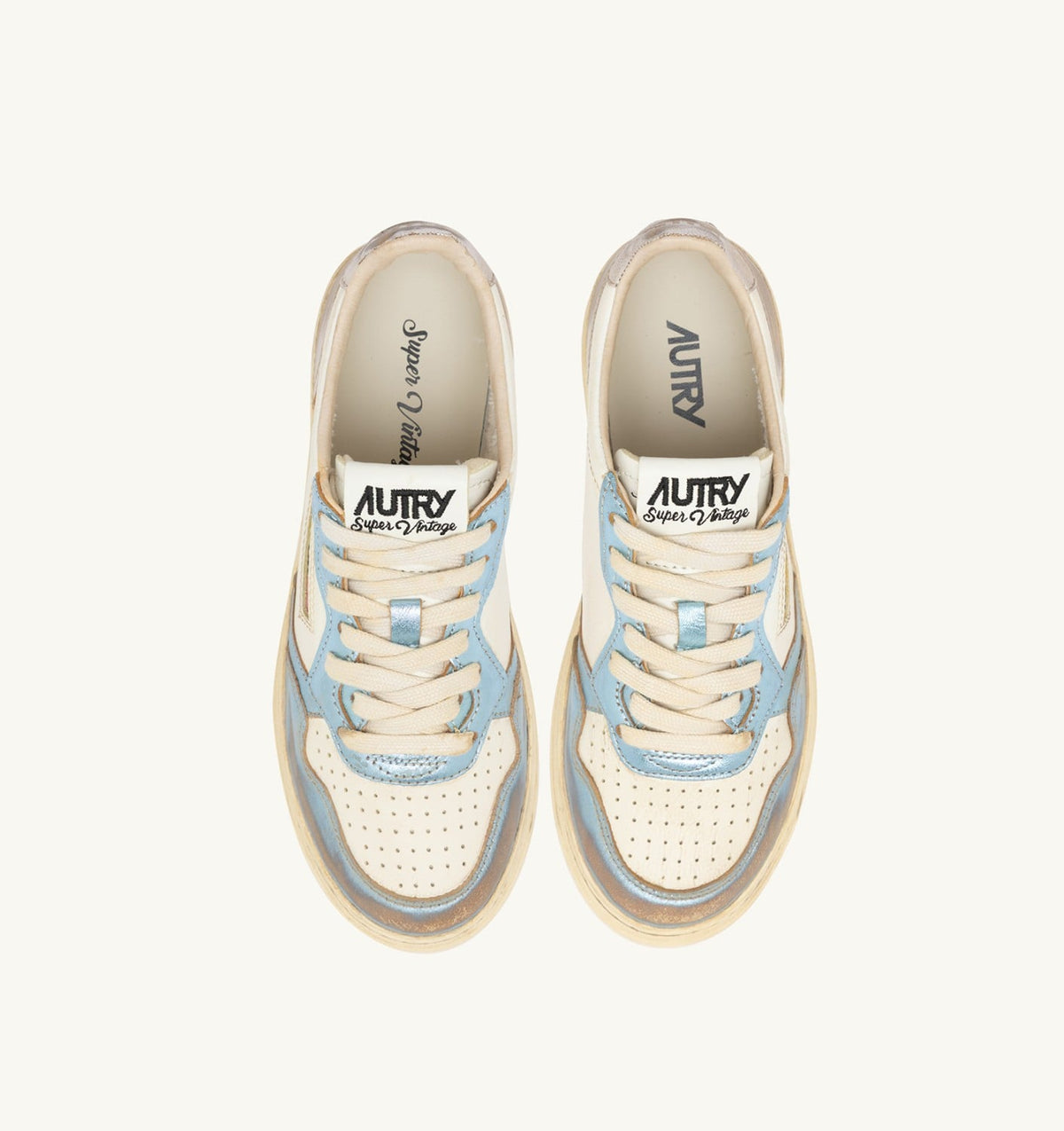 Woman MEDALIST LOW SUPER VINTAGE SNEAKERS IN SILVER AND BLUE LEATHER