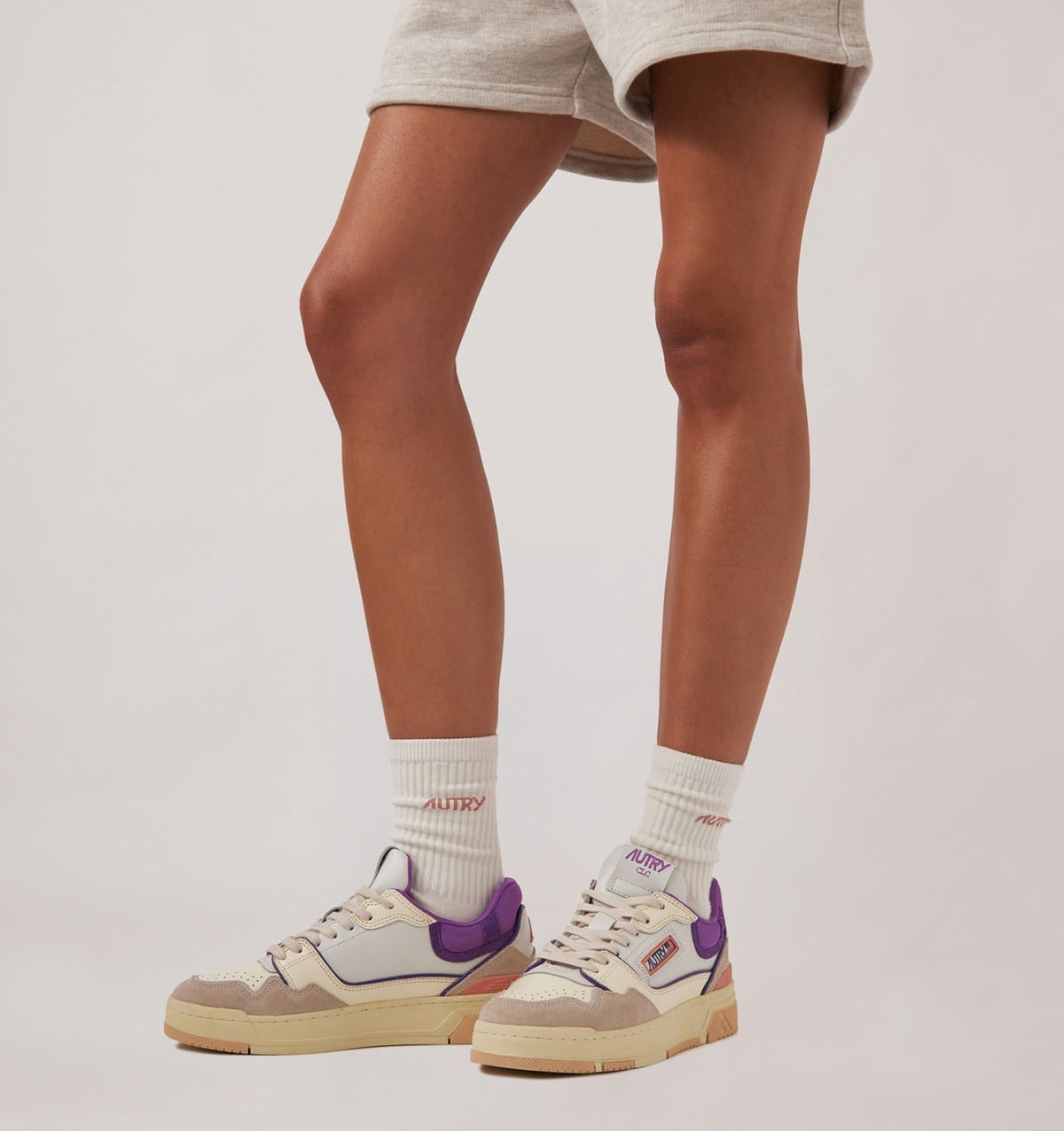 Woman SNEAKERS CLC LOW IN WHITE SAND AND DEWBERRY LEATHER AND SUEDE