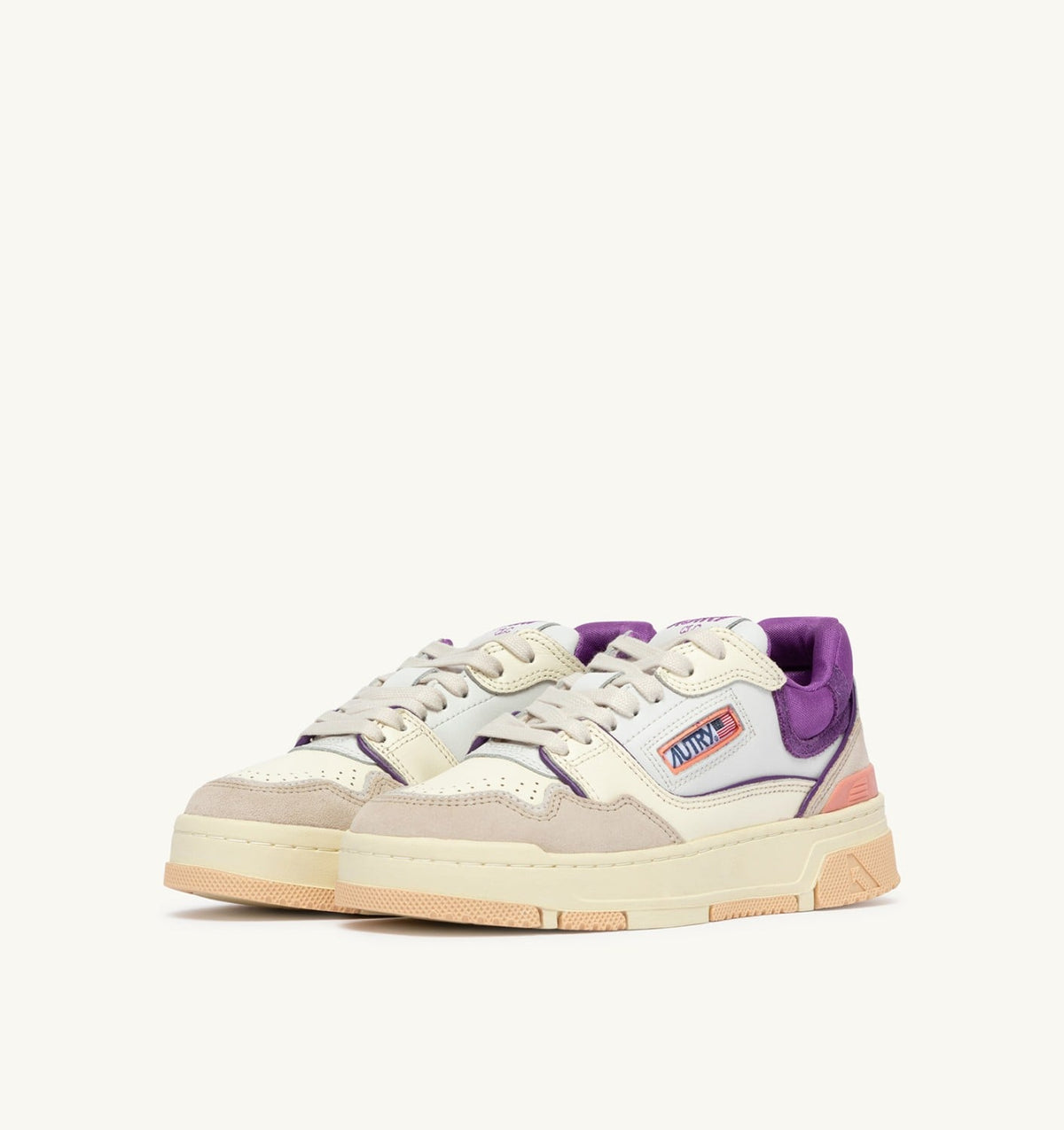 Woman SNEAKERS CLC LOW IN WHITE SAND AND DEWBERRY LEATHER AND SUEDE