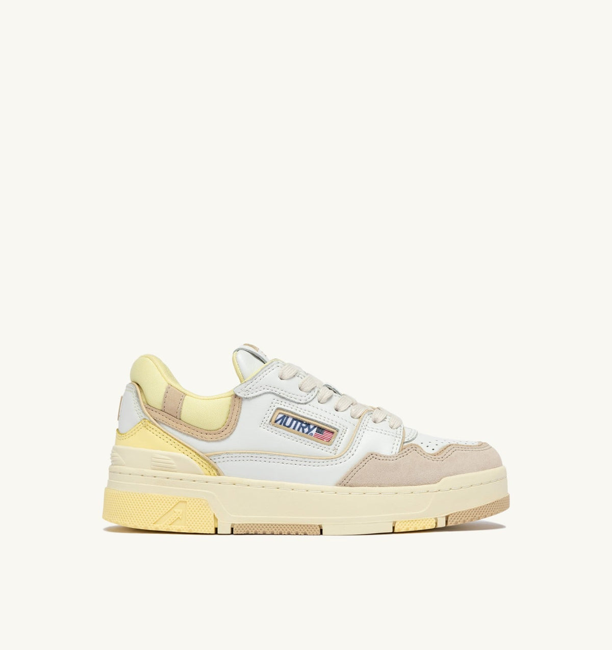 Woman SNEAKERS CLC LOW IN WHITE BOULDER AND LEMON MERINGUE LEATHER AND SUEDE