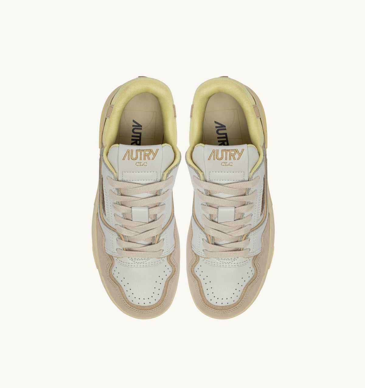 Woman SNEAKERS CLC LOW IN WHITE BOULDER AND LEMON MERINGUE LEATHER AND SUEDE