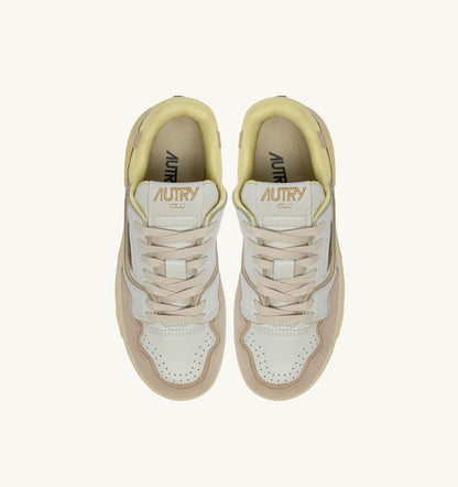 Woman SNEAKERS CLC LOW IN WHITE BOULDER AND LEMON MERINGUE LEATHER AND SUEDE