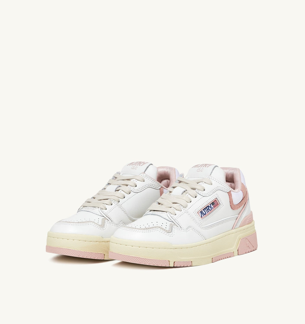 Woman CLC LOW SNEAKERS IN WHITE LEATHER AND POWDER PINK SUEDE