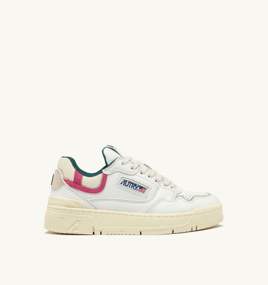 Woman CLC LOW SNEAKERS IN WHITE LEATHER AND CARMINE ROSE SUEDE