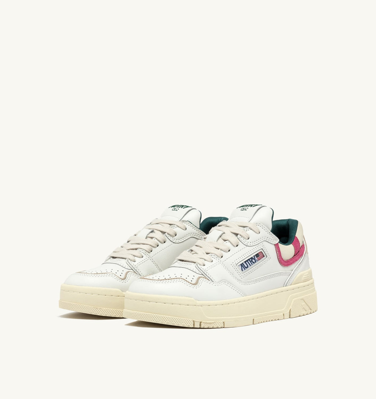 Woman CLC LOW SNEAKERS IN WHITE LEATHER AND CARMINE ROSE SUEDE