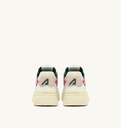 Woman CLC LOW SNEAKERS IN WHITE LEATHER AND CARMINE ROSE SUEDE