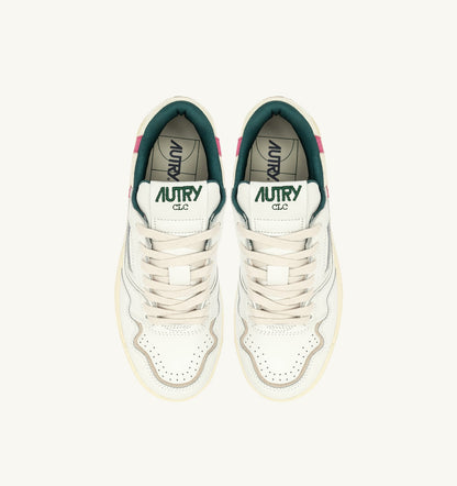 Woman CLC LOW SNEAKERS IN WHITE LEATHER AND CARMINE ROSE SUEDE