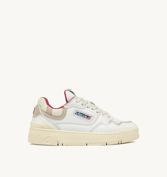 Woman CLC LOW SNEAKERS IN WHITE LEATHER AND SAND SUEDE