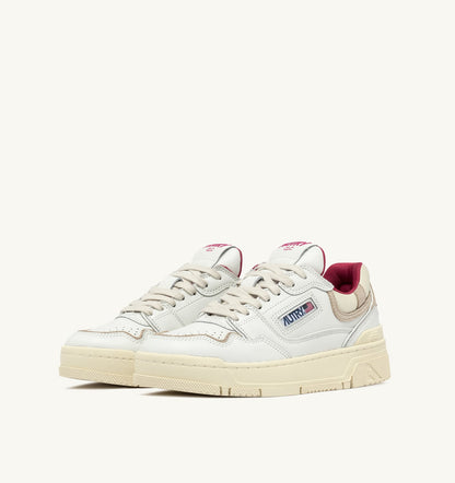 Woman CLC LOW SNEAKERS IN WHITE LEATHER AND SAND SUEDE