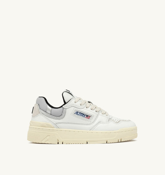 Woman CLC LOW SNEAKERS IN WHITE LEATHER AND SILVER SUEDE