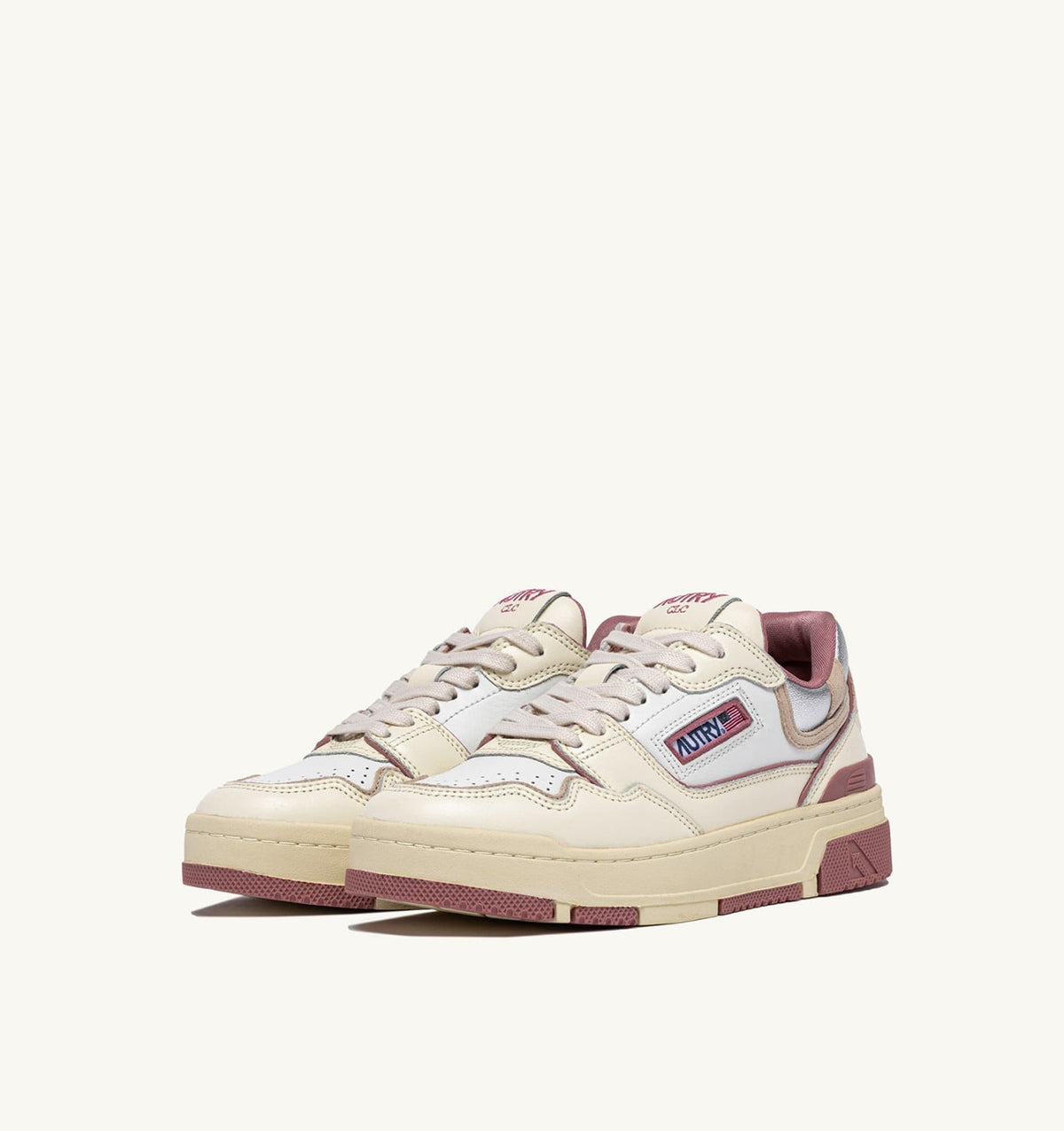 Woman CLC LOW SNEAKERS IN WHISPER WHITE ASH ROSE AND SILVER LEATHER