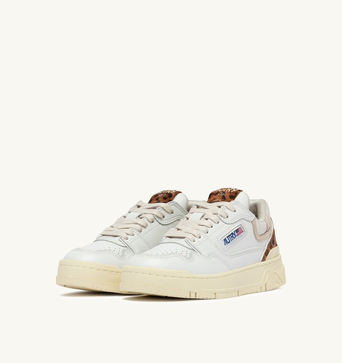 Woman CLC LOW SNEAKERS IN LEATHER COLOR WHITE AND LEOPARD