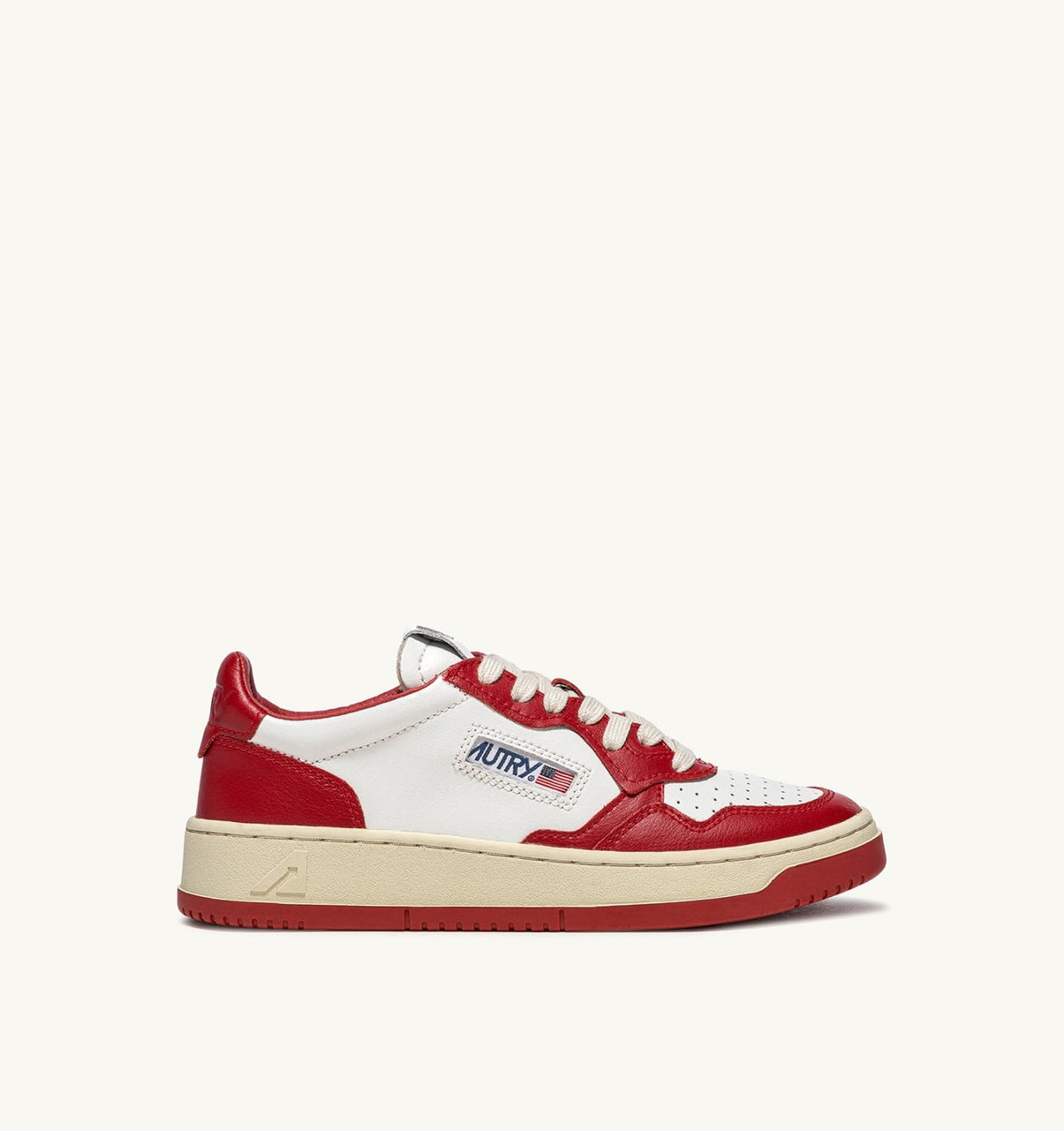 Man MEDALIST LOW BICOLOR SNEAKERS IN WHITE AND RED LEATHER