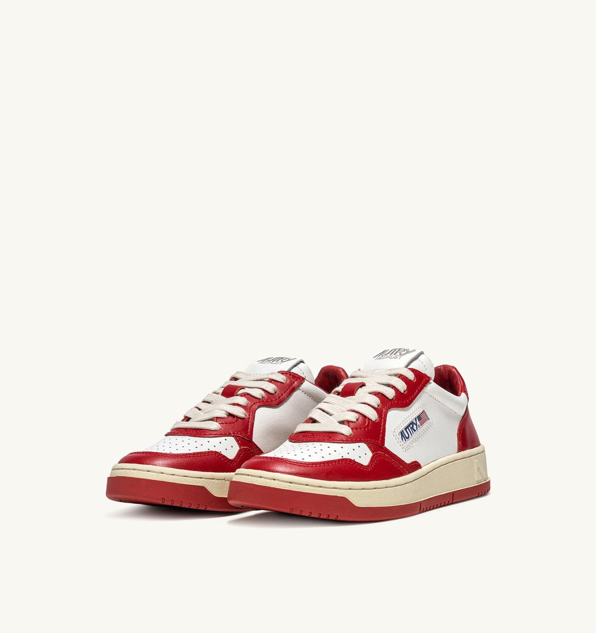 Man MEDALIST LOW BICOLOR SNEAKERS IN WHITE AND RED LEATHER