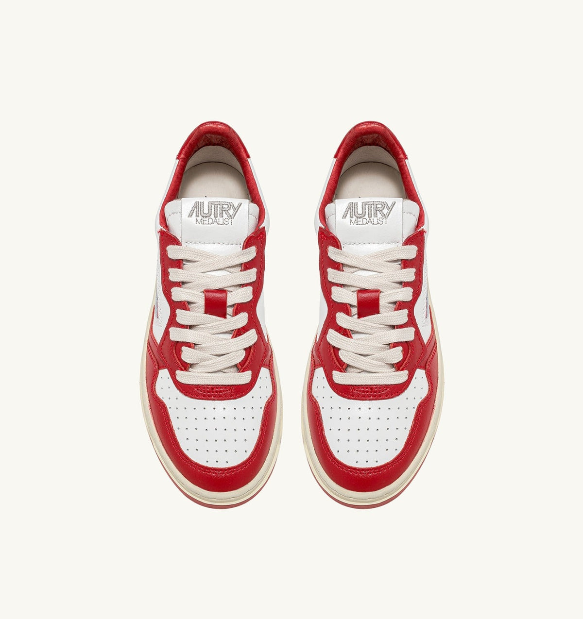 Man MEDALIST LOW BICOLOR SNEAKERS IN WHITE AND RED LEATHER