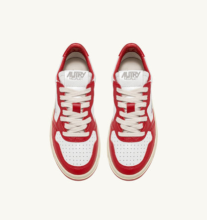 Man MEDALIST LOW BICOLOR SNEAKERS IN WHITE AND RED LEATHER