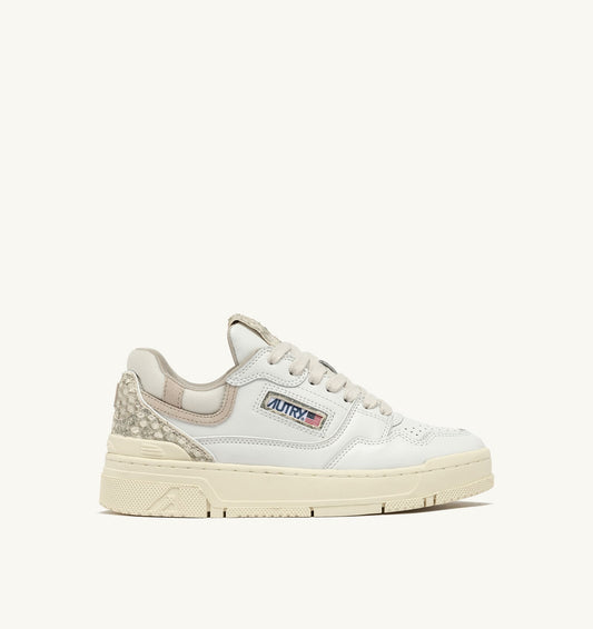 Woman CLC LOW SNEAKERS IN WHITE LEATHER WITH SNAKE DIAMOND PRINT
