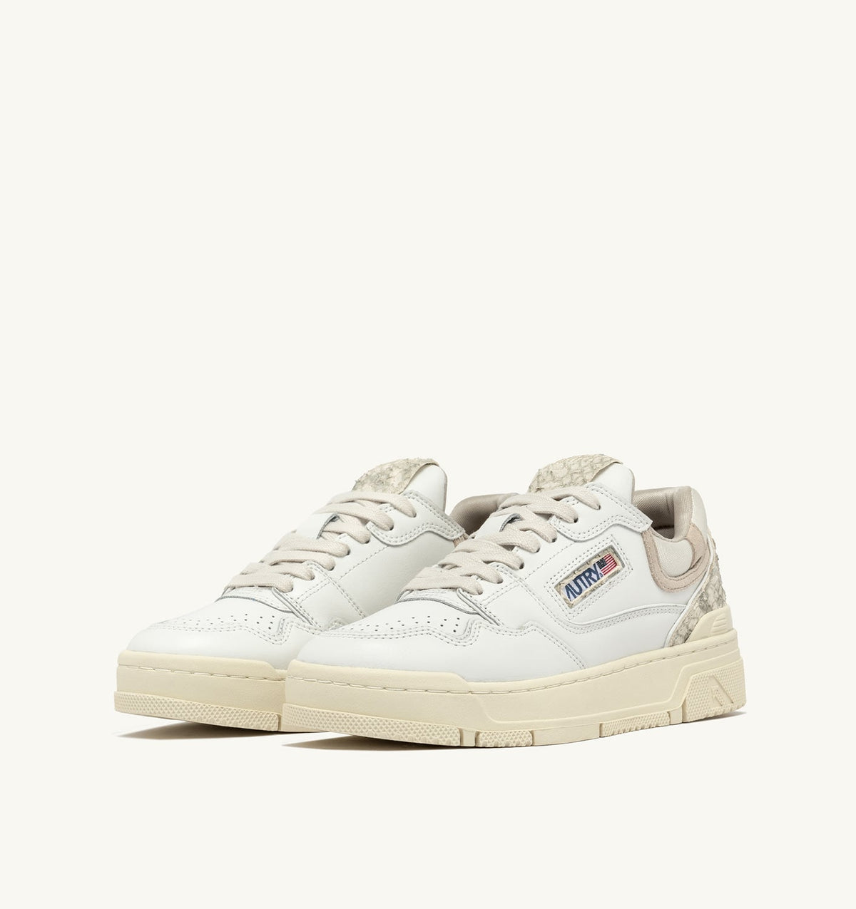 Woman CLC LOW SNEAKERS IN WHITE LEATHER WITH SNAKE DIAMOND PRINT