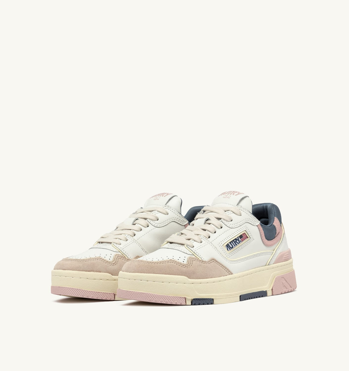 Woman CLC LOW SNEAKERS IN WHITE AND PEACH WHIP LEATHER SUEDE