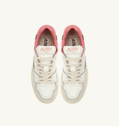 Woman CLC LOW SNEAKERS IN WHITE AND GERANIUM LEATHER SUEDE