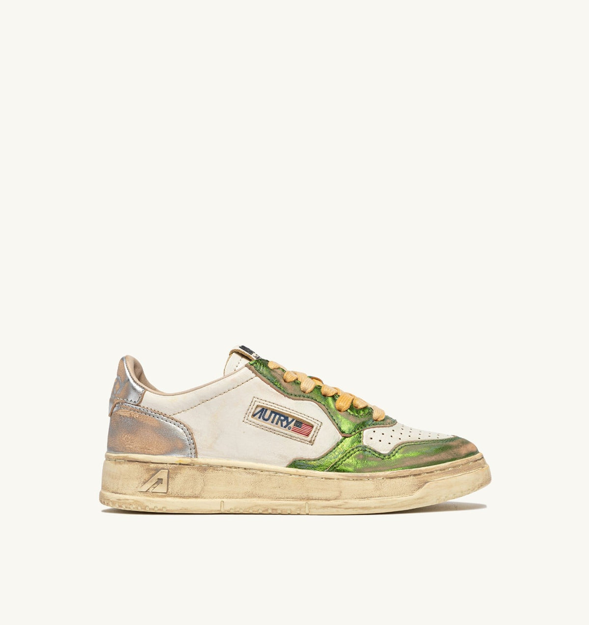 Woman MEDALIST LOW SUPER VINTAGE SNEAKERS IN GUN AND GREEN LEATHER