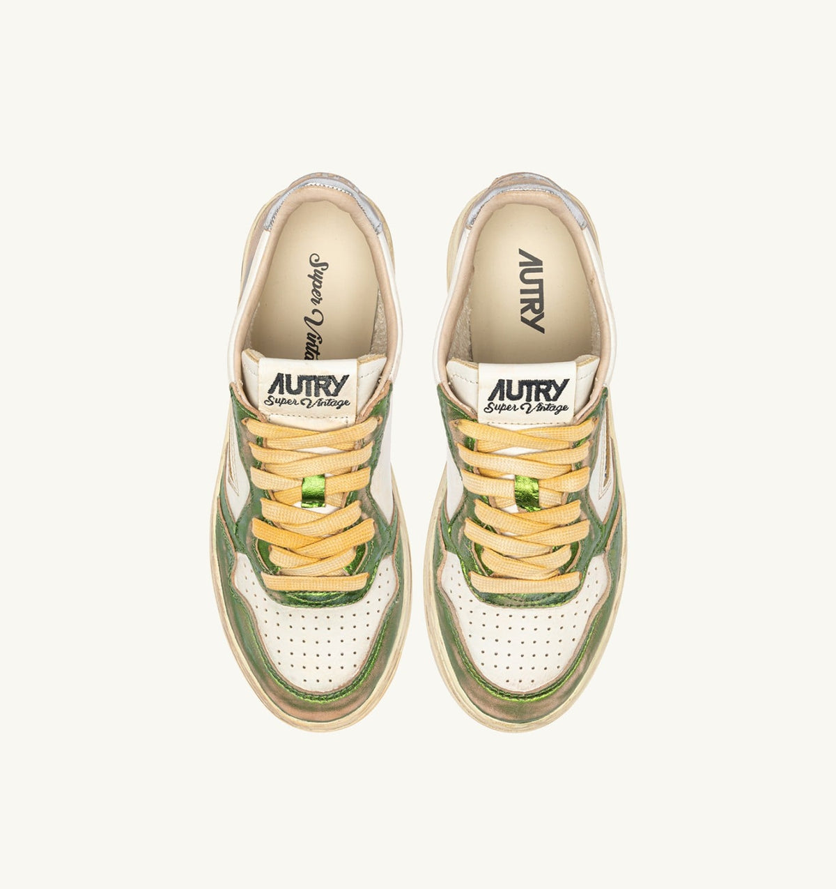 Woman MEDALIST LOW SUPER VINTAGE SNEAKERS IN GUN AND GREEN LEATHER